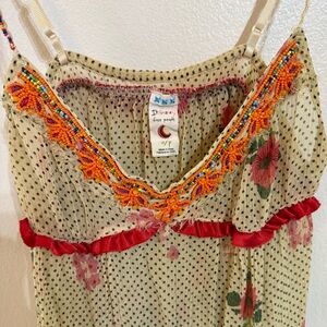 FP Movement by Free People Cream Polka Dot Chemise with Orange Bead Trim